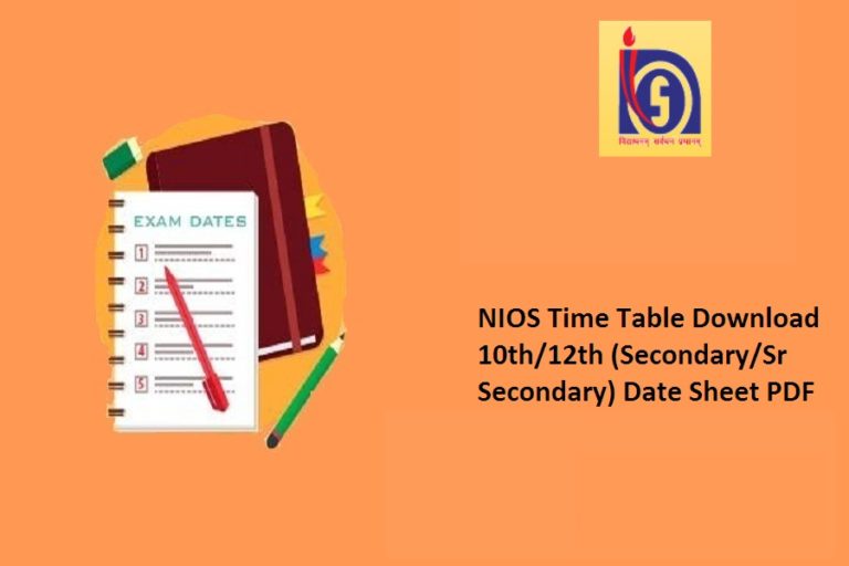 NIOS Time Table 2024 10th/12th (Secondary/Sr Secondary) April Date