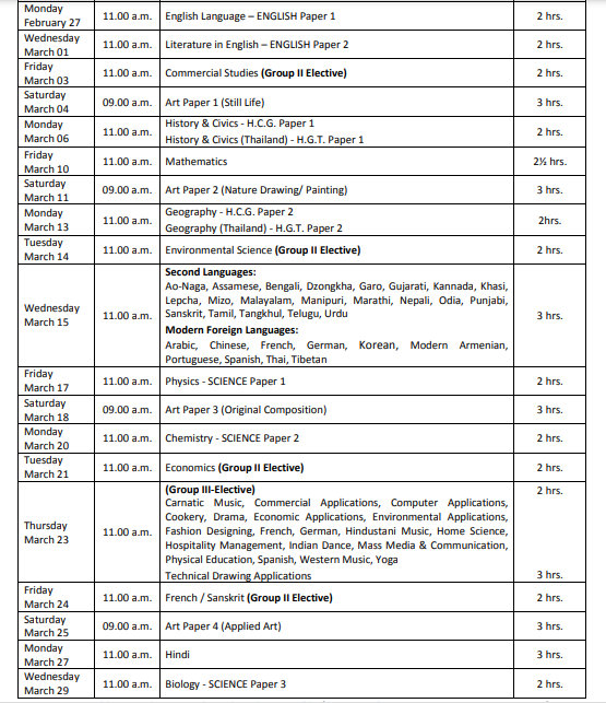 icse 10th time table 2024