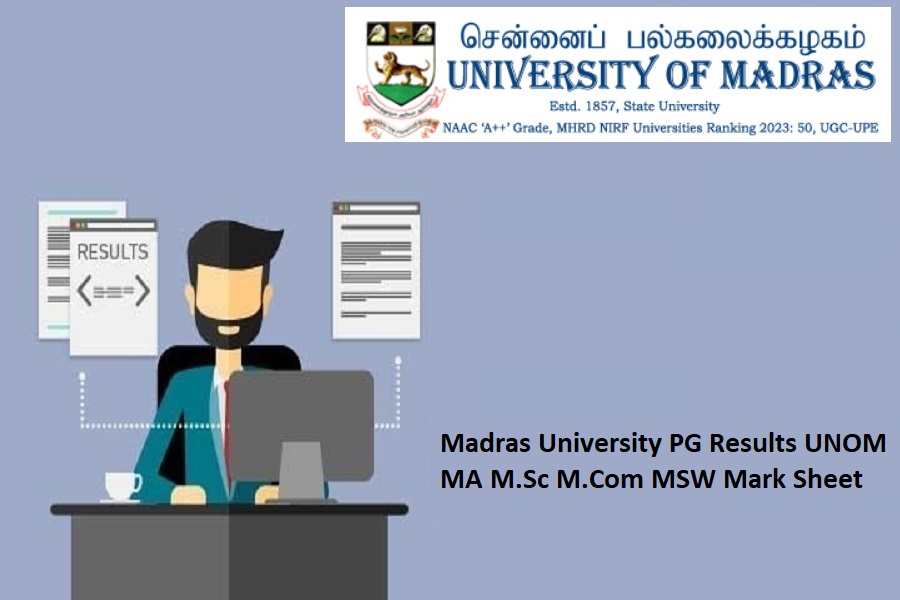 Madras University PG Results 2024 UNOM MA M.Sc MSW 2nd 4th Sem Mark Sheet